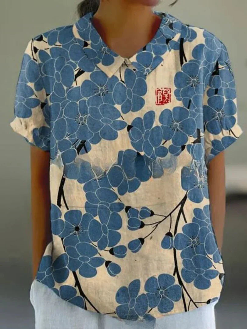 Dames top met bloemenprint, licht en ademend, ideaal voor de zomer, verkrijgbaar in diverse kleuren en maten.