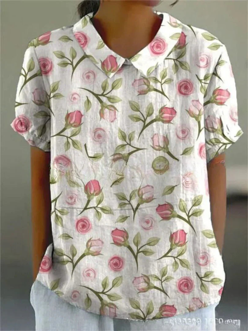 Dames top met bloemenprint, licht en ademend, ideaal voor de zomer, verkrijgbaar in diverse kleuren en maten.