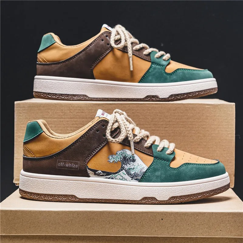 Heren en dames sneakers met een blauw golfpatroon, ideaal voor sportieve activiteiten en stijlvolle dagelijkse looks.