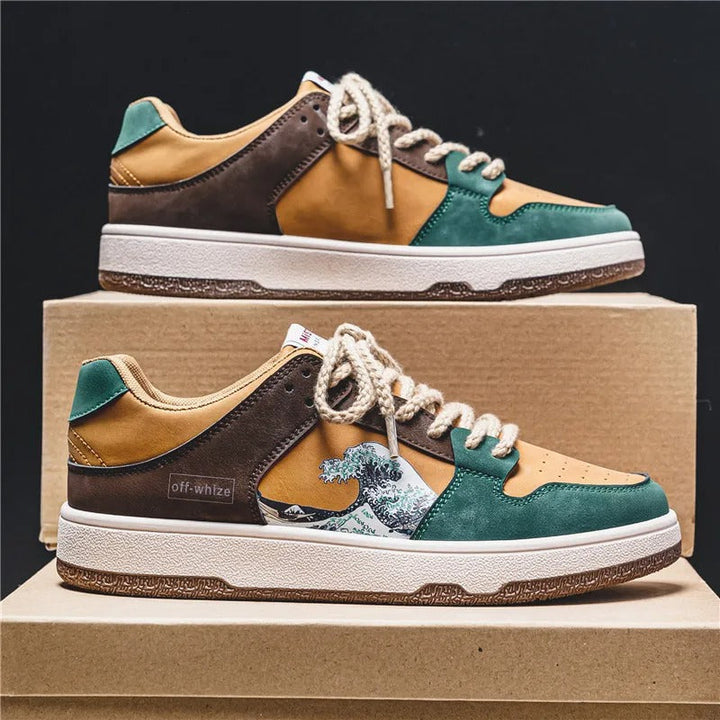 Heren en dames sneakers met een blauw golfpatroon, ideaal voor sportieve activiteiten en stijlvolle dagelijkse looks.