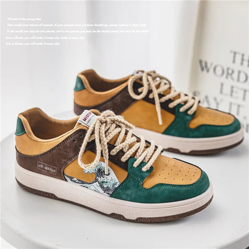 Heren en dames sneakers met een blauw golfpatroon, ideaal voor sportieve activiteiten en stijlvolle dagelijkse looks.