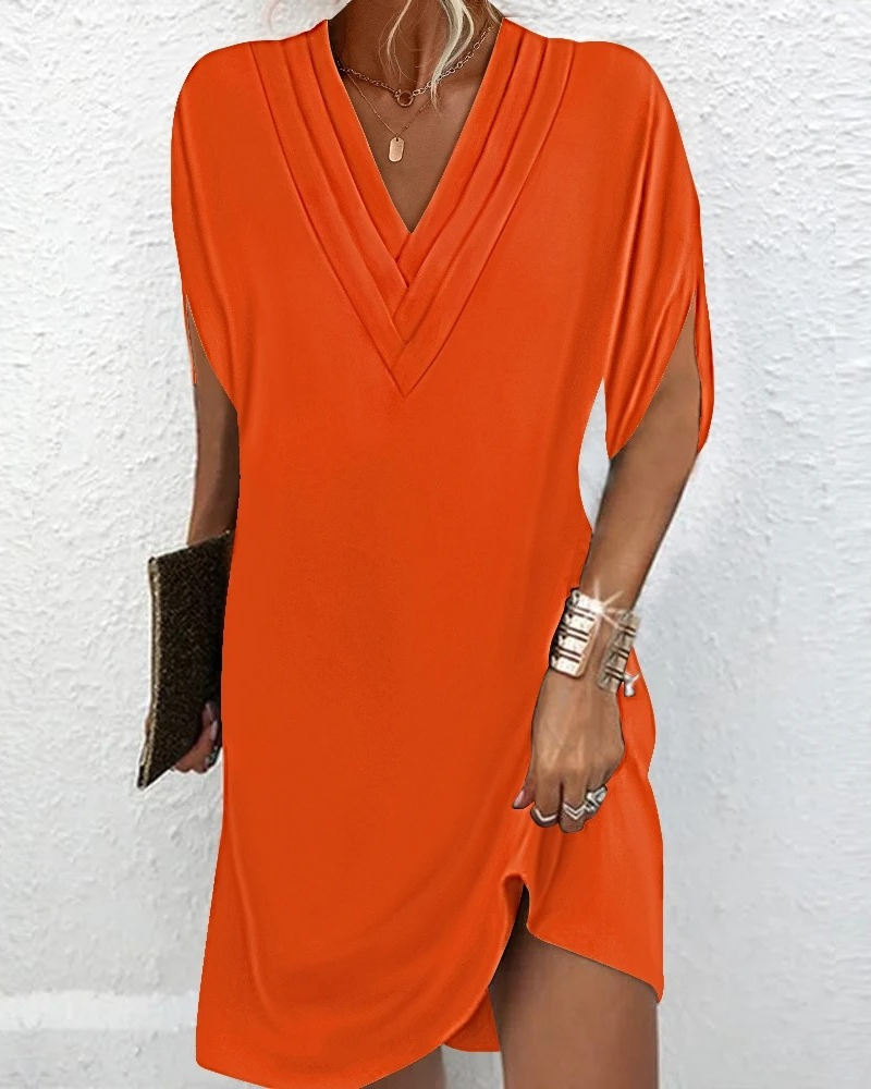 Dames V-hals jurk, losvallend, luchtig, zomers, zacht, elegante stijl, veelzijdig, comfortabel
