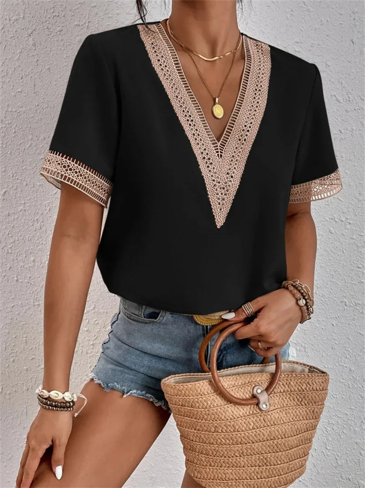 Dames V-hals top, elegant zomer top in verschillende kleuren, getailleerd en lichtgewicht materiaal