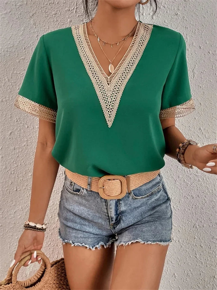 Dames V-hals top, elegant zomer top in verschillende kleuren, getailleerd en lichtgewicht materiaal