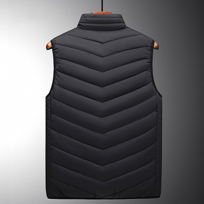 Damesvest met 13 graphene verwarmingzones, slimme bediening en metalen ritssluiting, ideaal voor koude dagen.