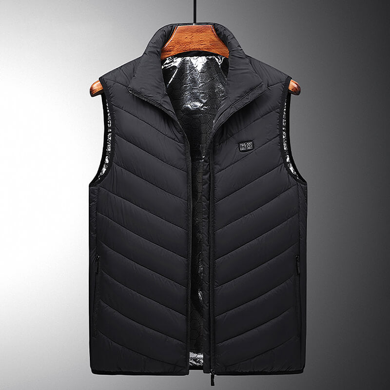 Damesvest met 13 graphene verwarmingzones, slimme bediening en metalen ritssluiting, ideaal voor koude dagen.
