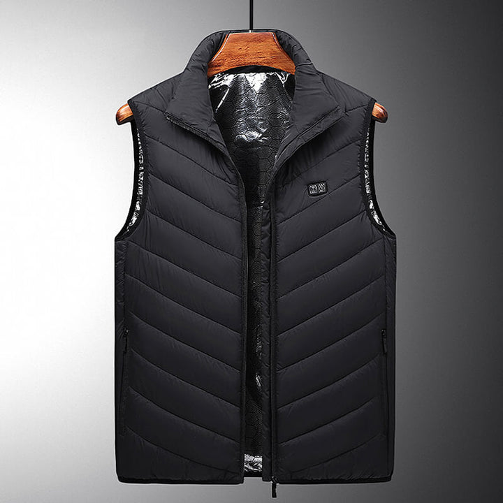 Damesvest met 13 graphene verwarmingzones, slimme bediening en metalen ritssluiting, ideaal voor koude dagen.