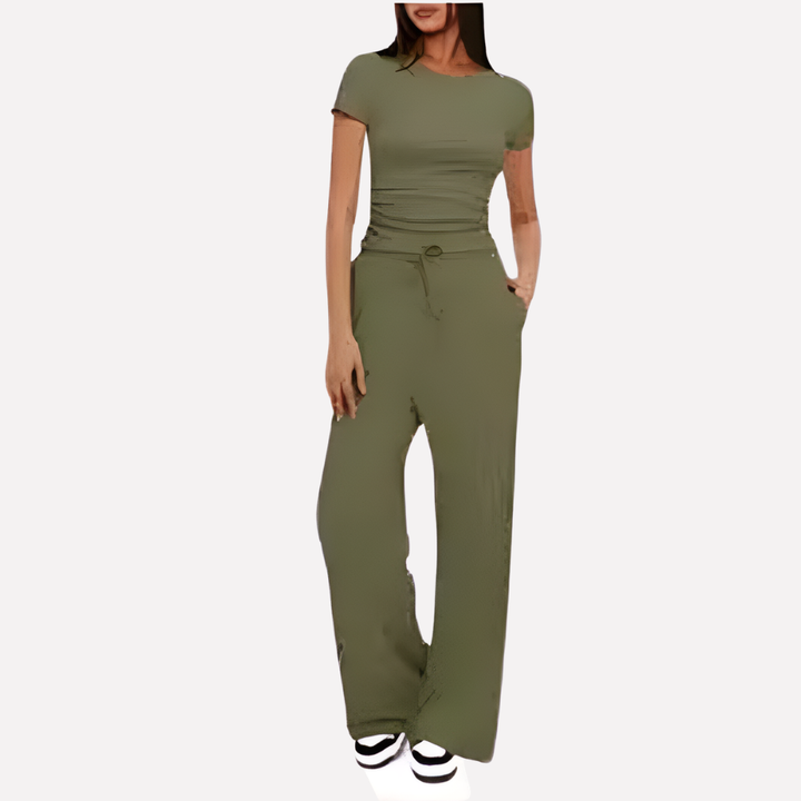 Comfortabele dames lounge set van zachte rayon-spandex, tweedelig huispak voor ultieme ontspanning thuis.