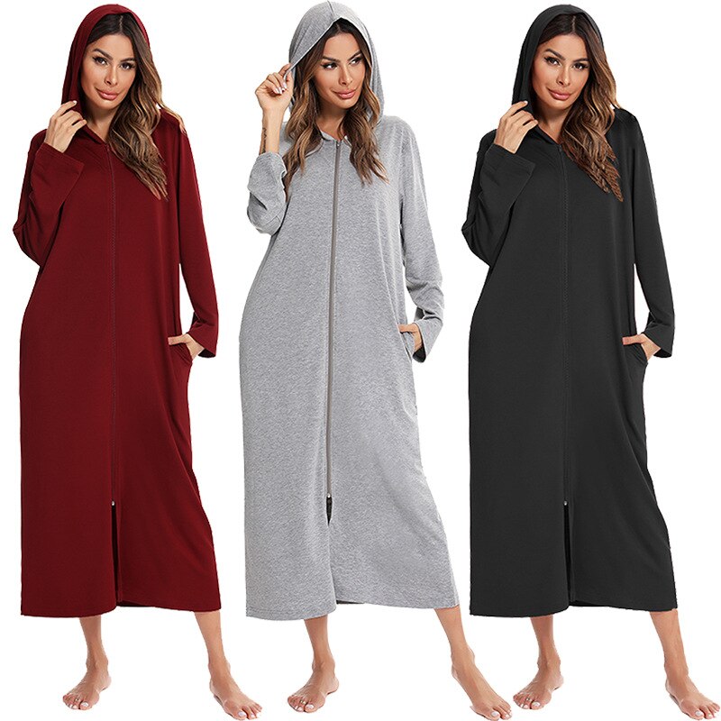 Dames badjas met capuchon en rits voor optimaal comfort thuis. Ideaal als loungewear of huispak.