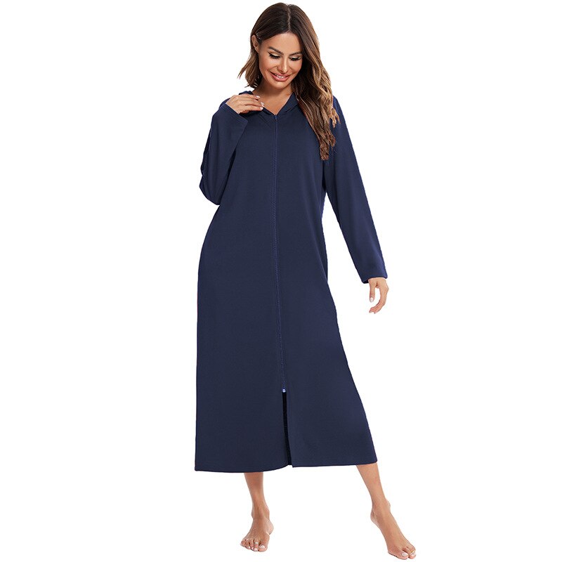 Dames badjas met rits en capuchon, comfortabele kleding voor relaxte dagen als huispak.