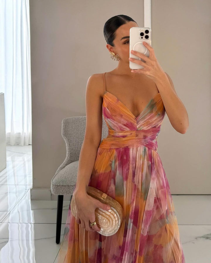 Elegante A-lijn bloemen maxi-jurk voor dames, ideaal als strandjurk.