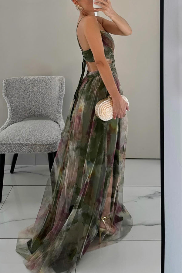 Stijlvolle vrouwen bloemen maxi-jurk, met elegante spaghetti bandjes.