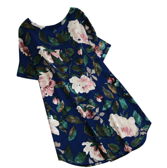 Zomerse bloemenjurk voor dames, met korte mouwen, luchtig en perfect voor vrijetijd.