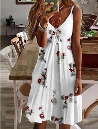 Comfortabele dames mini-jurk, luchtig materiaal met boho print en v-hals, ideaal voor warme zomerdagen.