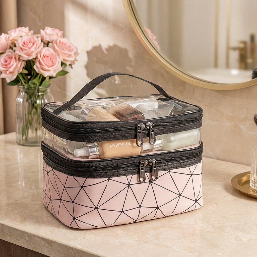 Dames ClearVogue toilettas in stijlvol groen, compact en draagbaar voor make-up en cosmetica op reis.