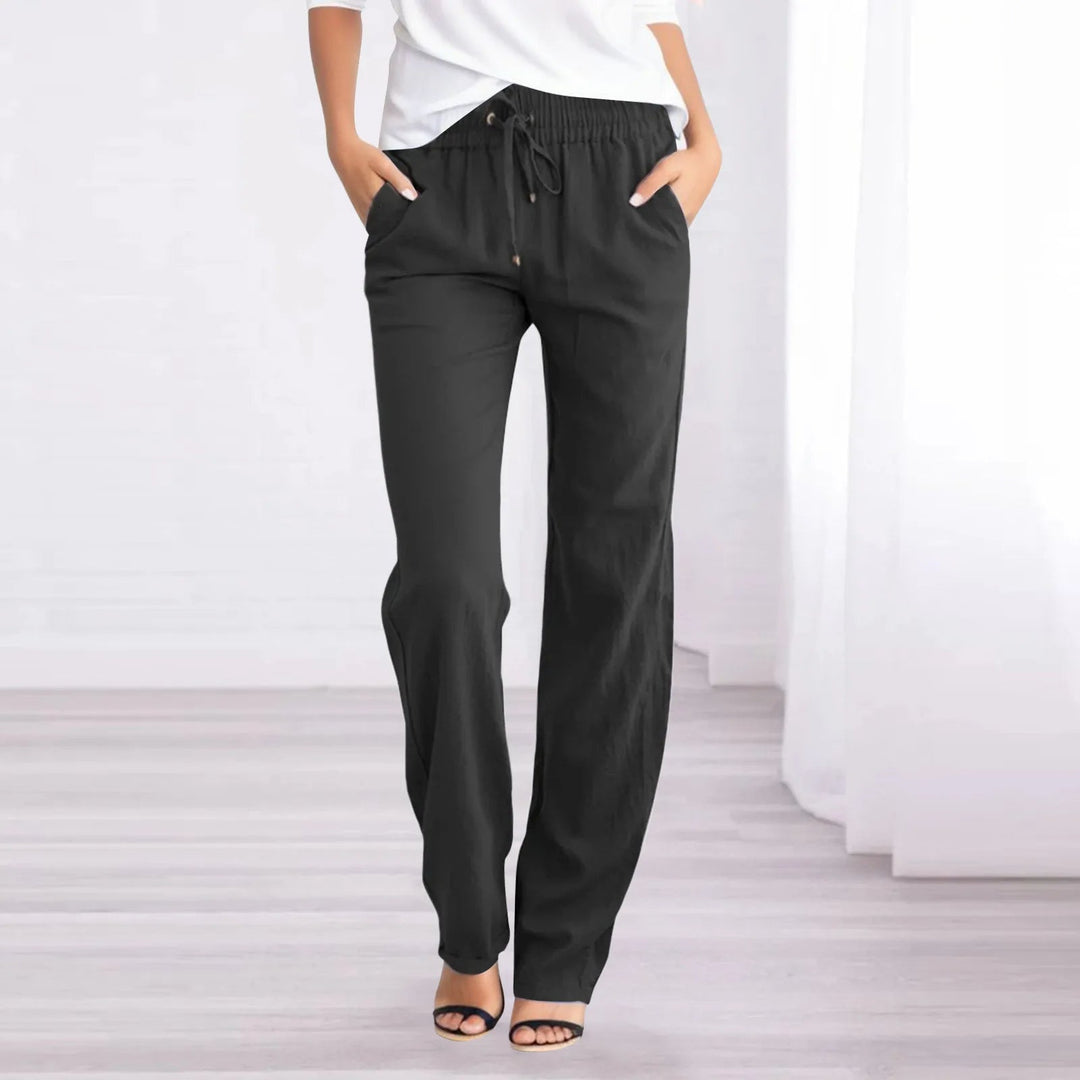 Dames comfortabele katoen-linnen broek. Ideaal voor lente en zomer met losvallend, ademend design.