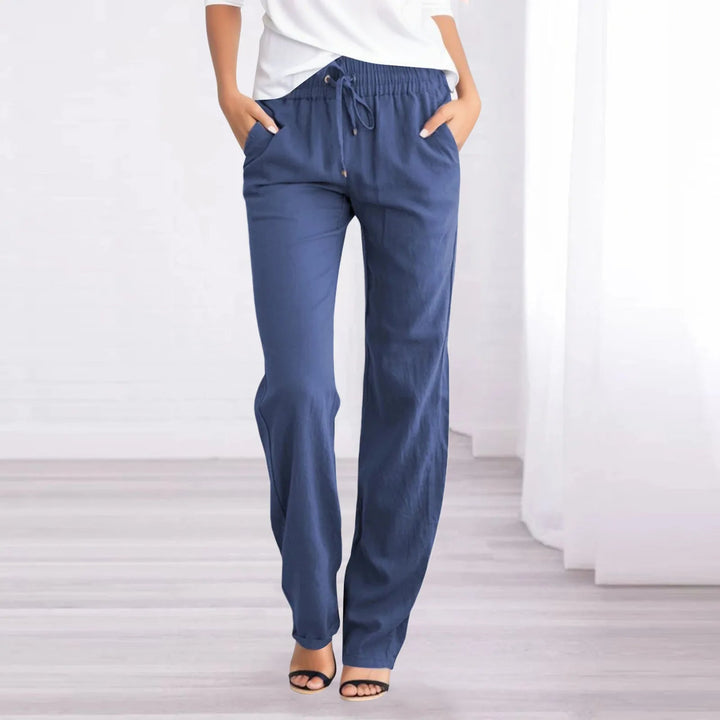 Modieuze dames katoen-linnen broek. Comfortabel en ademend, perfect voor een elegante casual look.