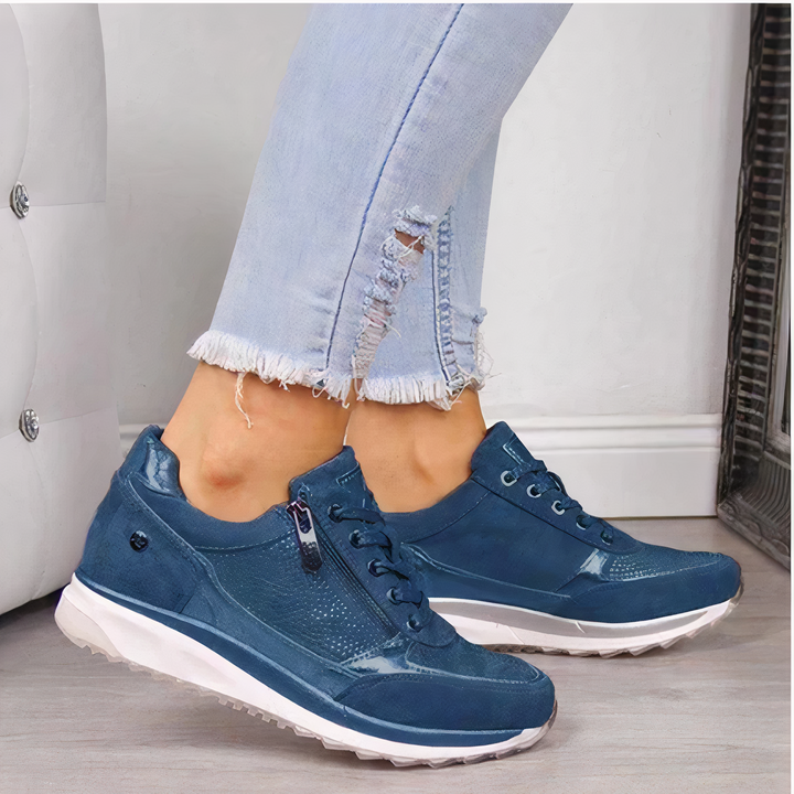 Modieuze dames casual sneakers met veters en rits; perfecte comfortabele sportschoenen voor damesmode.