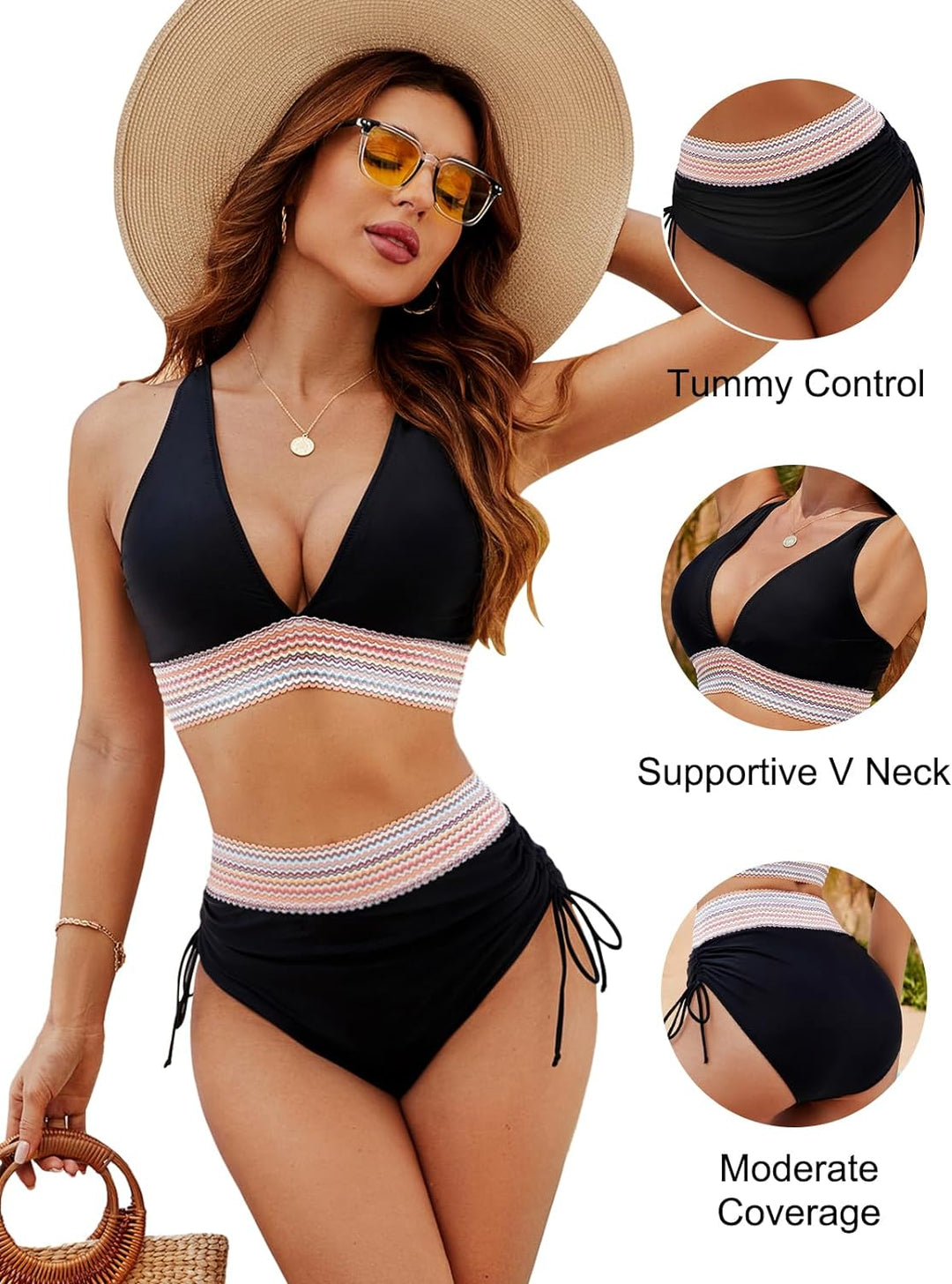 Dames bikini set: corrigerende high-waist slip en ondersteunende push-up top. Perfect voor strand.