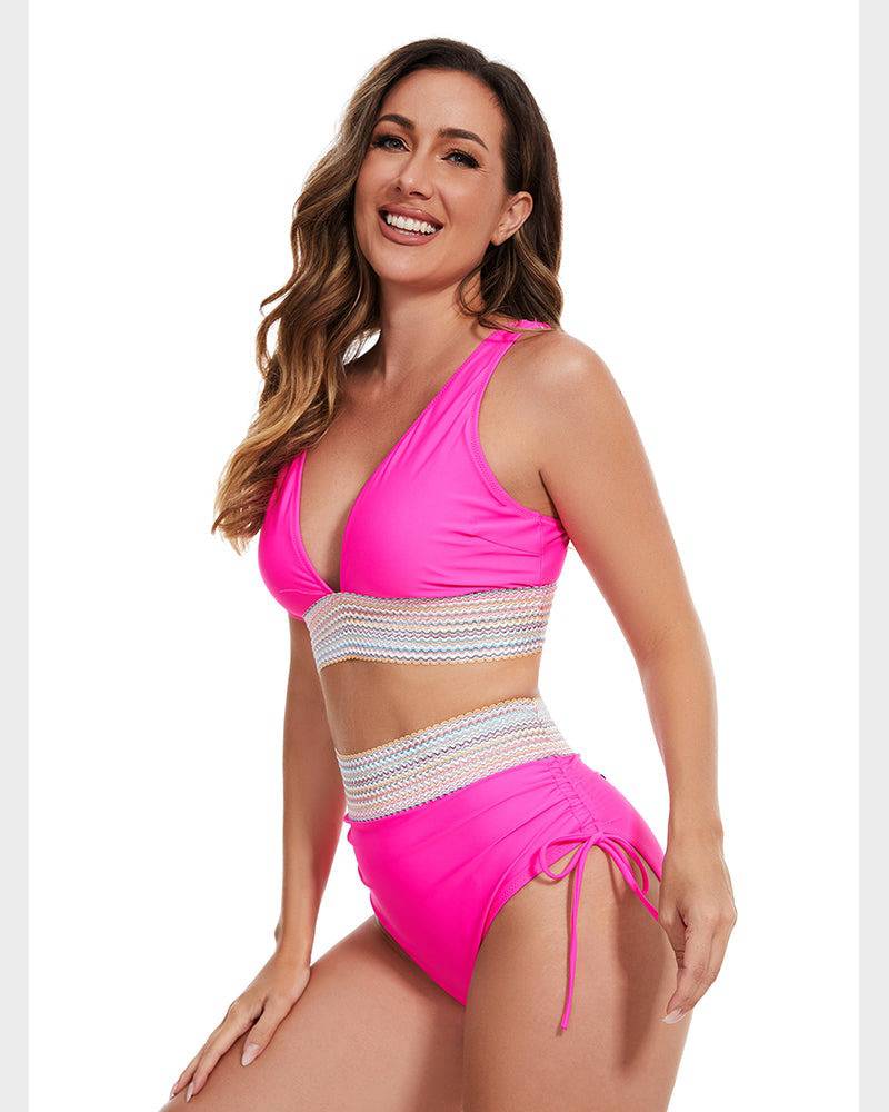 Dames corrigerende bikini set: hoge taille, kleurblok, en comfortabele stof voor ultiem draagplezier.