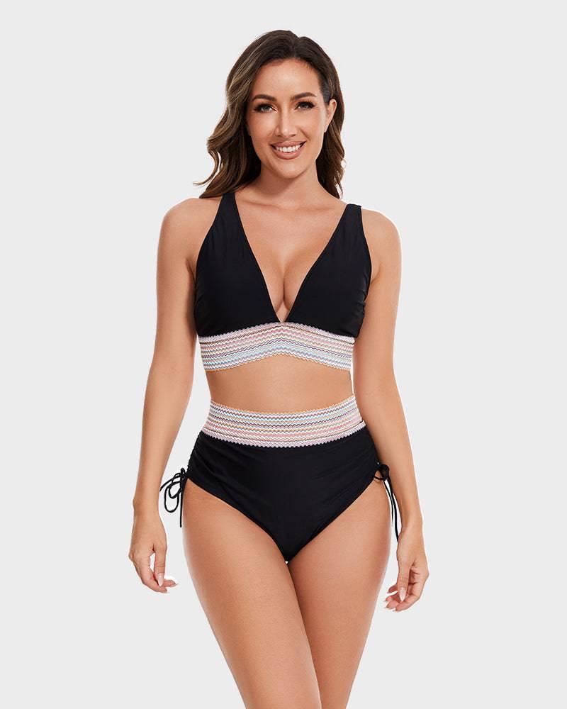 Comfortabele corrigerende bikini voor dames, hoge taille, kleurblok design, ideaal voor ontspanning.