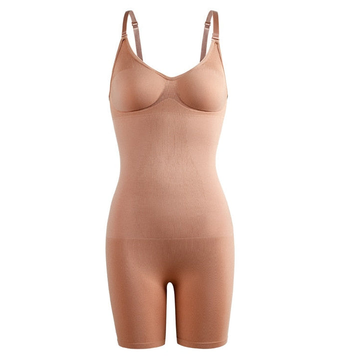 Comfortabele figuurcorrigerende shapewear bodysuit in beige, zorgt voor een gladde en strakke look.