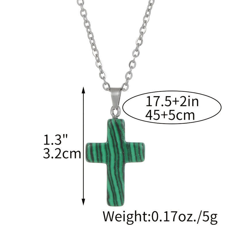 Dames edelsteen kruis sieraad, ketting met natuurlijke stenen, unieke charme.
