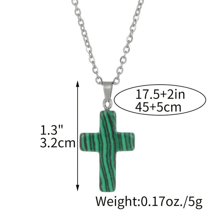 Dames edelsteen kruis sieraad, ketting met natuurlijke stenen, unieke charme.