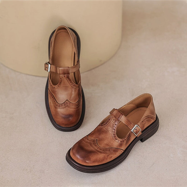 Casual bruine platform schoenen voor dames, stijlvolle Mary Jane hakken met T-band.
