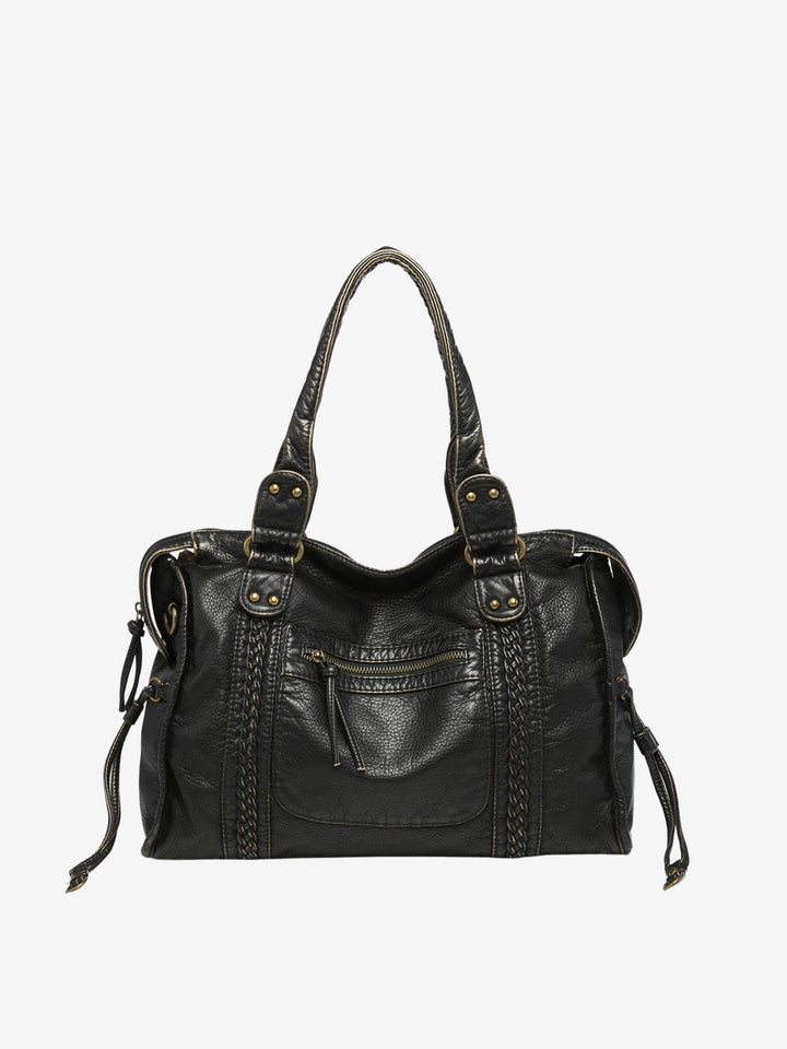 Dames elegante zwarte schoudertas van veganistisch leer, ideaal voor een stijlvolle dagelijkse look.