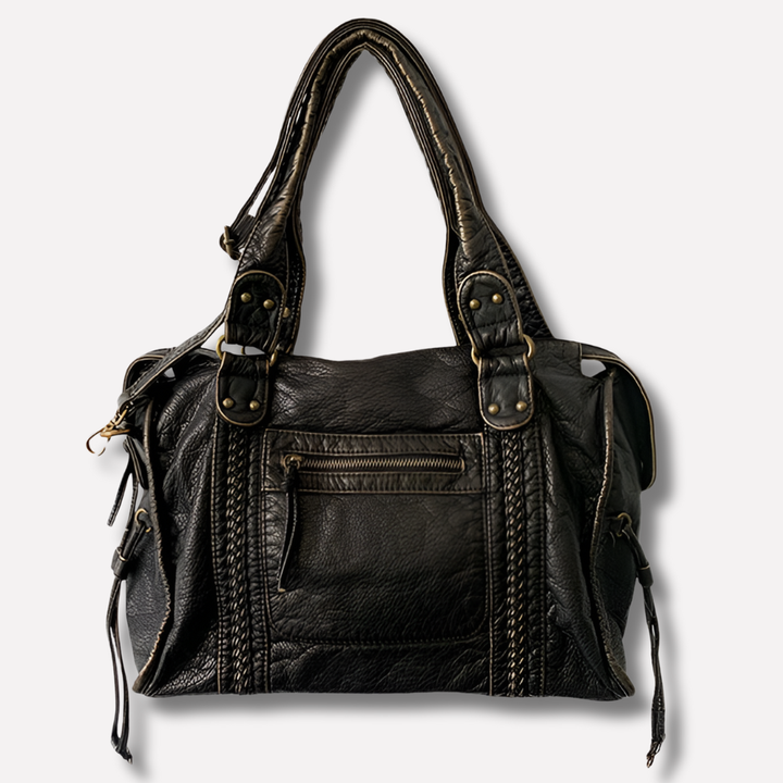 Praktische zwarte crossbodytas voor dames, duurzaam veganistisch leer, perfect voor dagelijks gebruik.