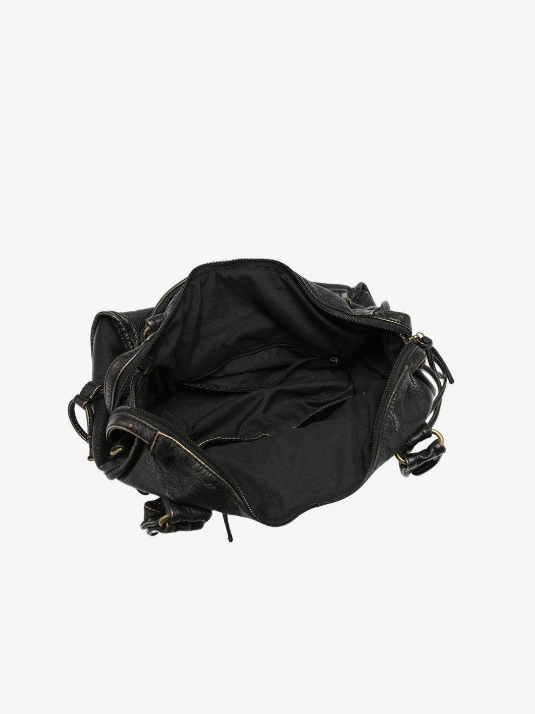 Zwarte veganistisch leren damestas met verstelbare schouderband, elegant en praktisch voor dagelijks gebruik.
