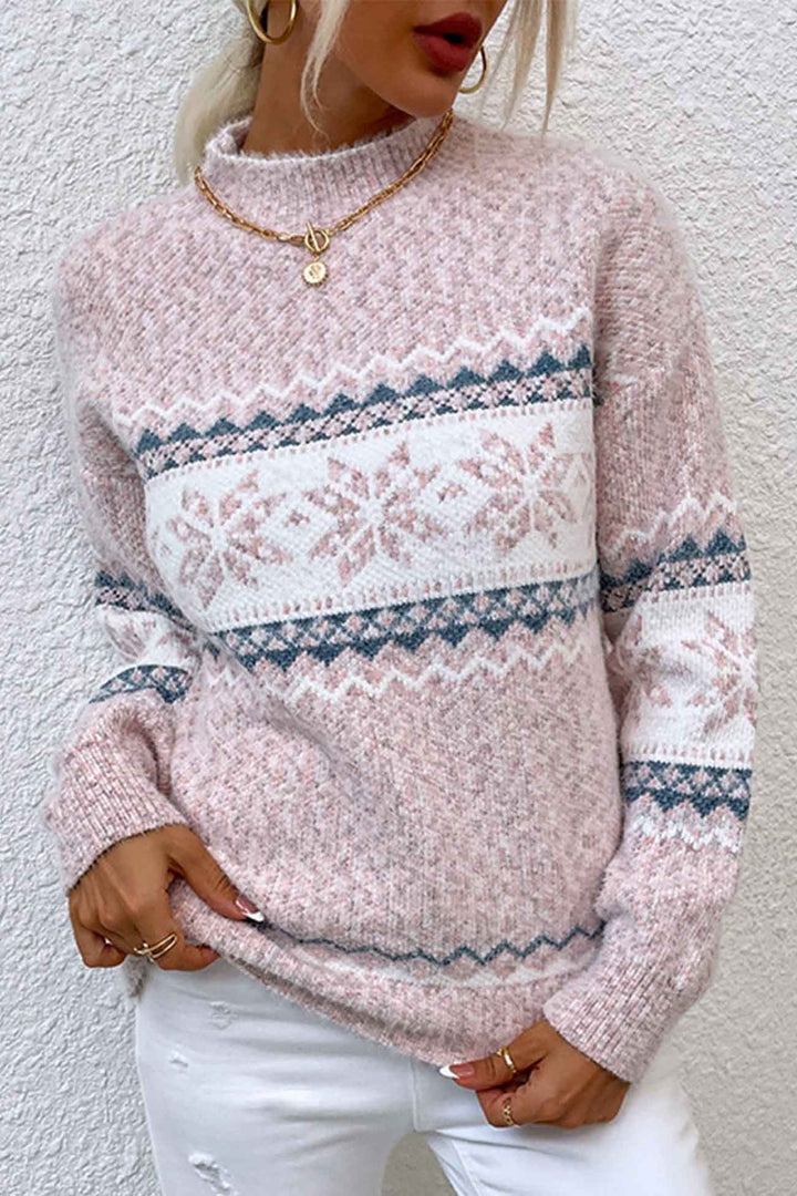 Dames Fair Isle trui met ronde hals, warm en gebreid, perfect voor wintermode. Comfortabele pullover.