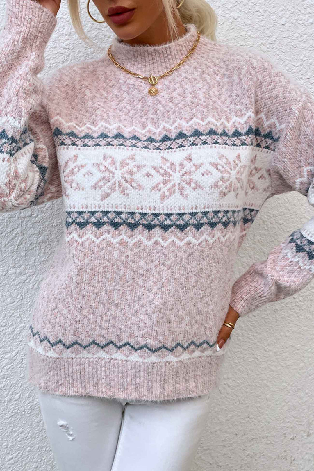 Modieuze dames trui met Fair Isle patroon en ronde hals. Warme, gebreide pullover, ideaal voor casual winterdagen.