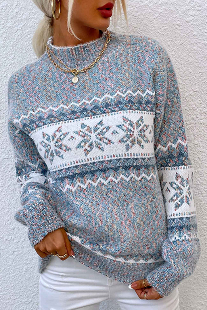 Comfortabele dames Fair Isle gebreide trui met ronde hals. Warme pullover voor wintermode en casual stijl.