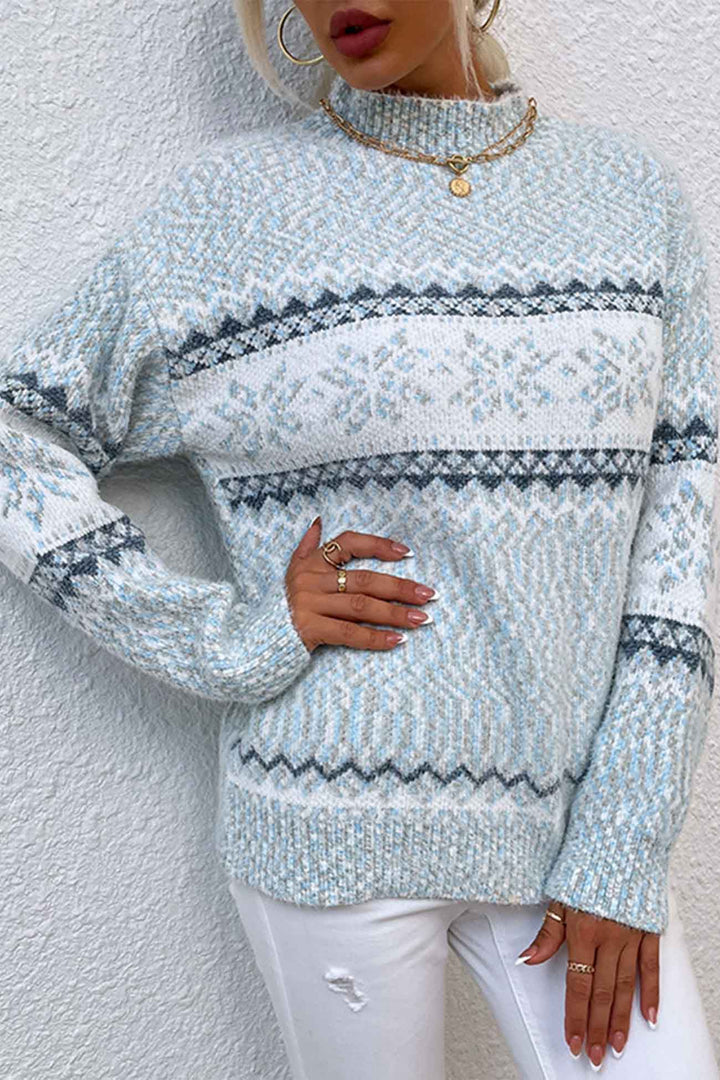 Gebreide Fair Isle dames trui met ronde hals. Warme en comfortabele pullover, perfect voor modieuze winterlooks.