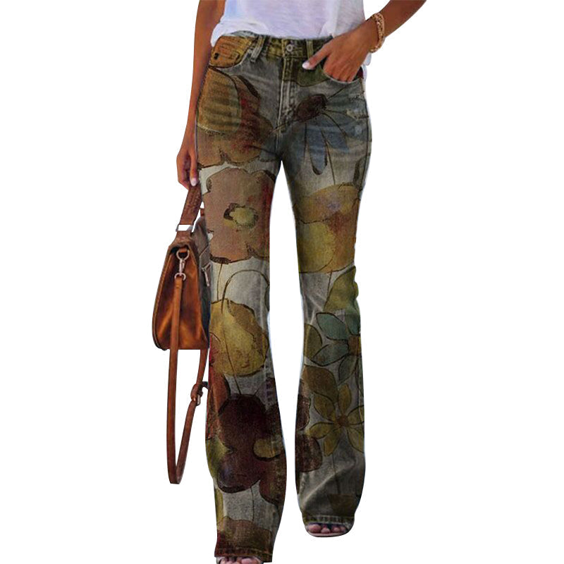 Detail van de 4 knopen en hoge taille op deze trendy dames flare jeans. Comfortabele en moderne spijkerbroek.