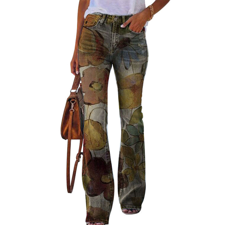 Detail van de 4 knopen en hoge taille op deze trendy dames flare jeans. Comfortabele en moderne spijkerbroek.