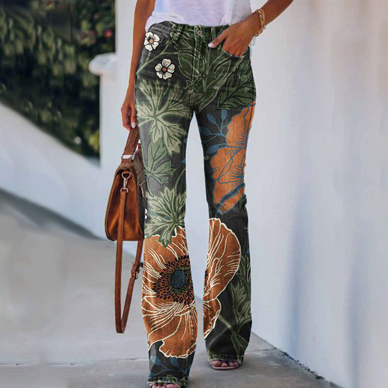 Comfortabele dames flare jeans, hoge taille met 4 knopen. Heerlijk zittende uitlopende spijkerbroek, zeer trendy.