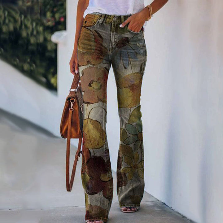 Dames flare jeans met uitlopende pijpen, hoge taille en 4-knoopssluiting. Trendy en stijlvol, voor dagelijks comfort.