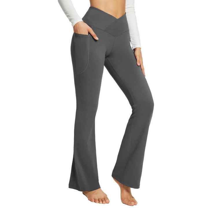 Moderne dames flare yogabroek met een flatterende hoge taille, perfect voor zowel training als ontspanning.