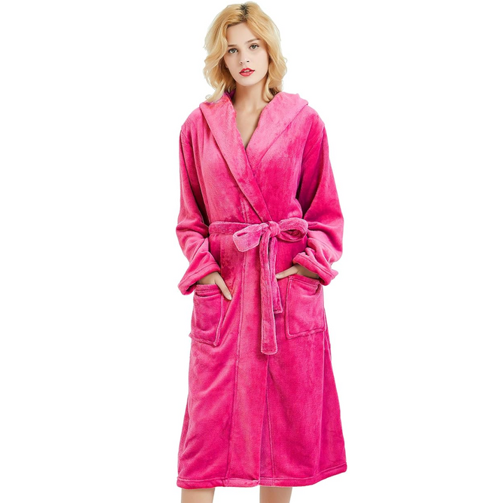 Zachte dames ochtendjas Vivianne, fleece met capuchon, ideale huiskleding.