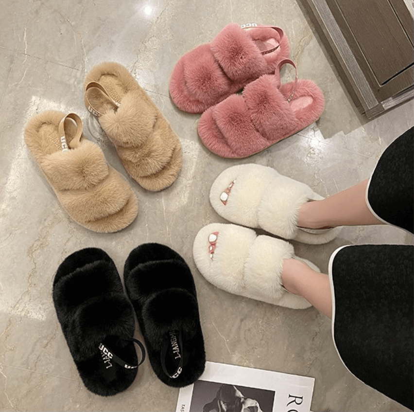 Zachte pluizige dames slippers van Fluffy Flops™ met warme voering, perfect voor de winter.
