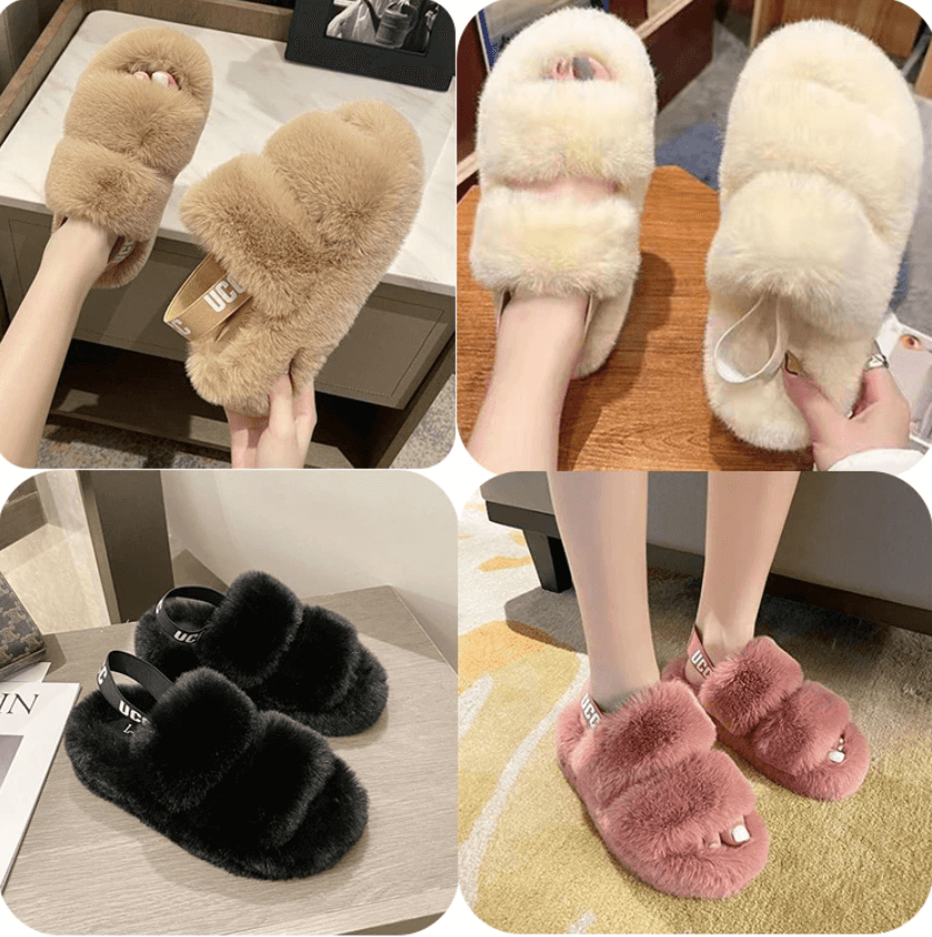Modieuze dames winter slippers Fluffy Flops™, pluizig design voor comfort en stijl binnen & buiten.