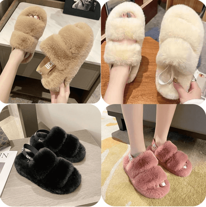 Modieuze dames winter slippers Fluffy Flops™, pluizig design voor comfort en stijl binnen & buiten.