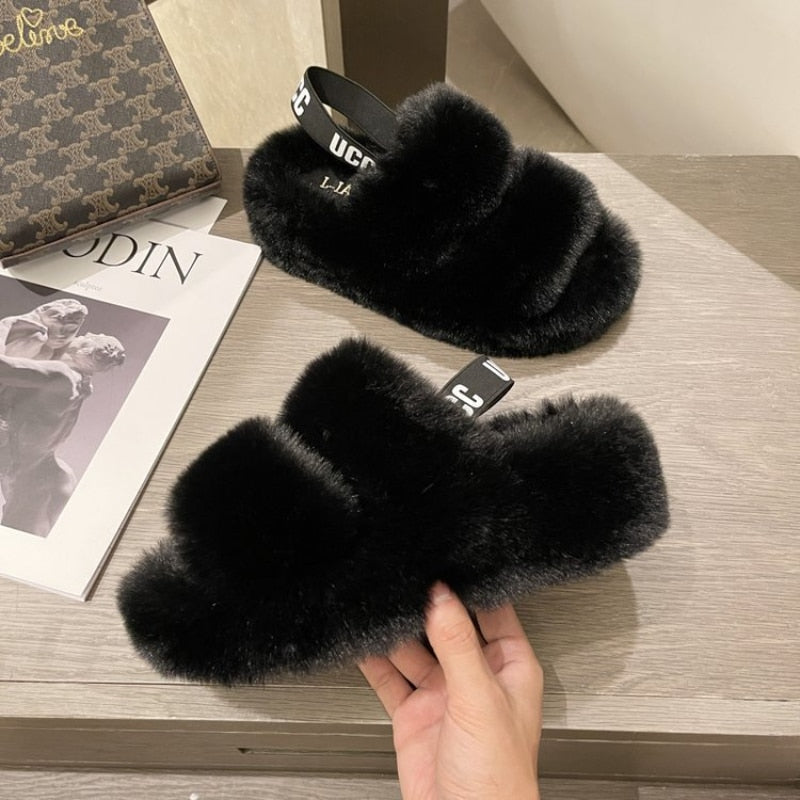 Fluffy Flops™ dames winter slippers met anti-slip zool, veilig en warm voor binnen en buiten gebruik.