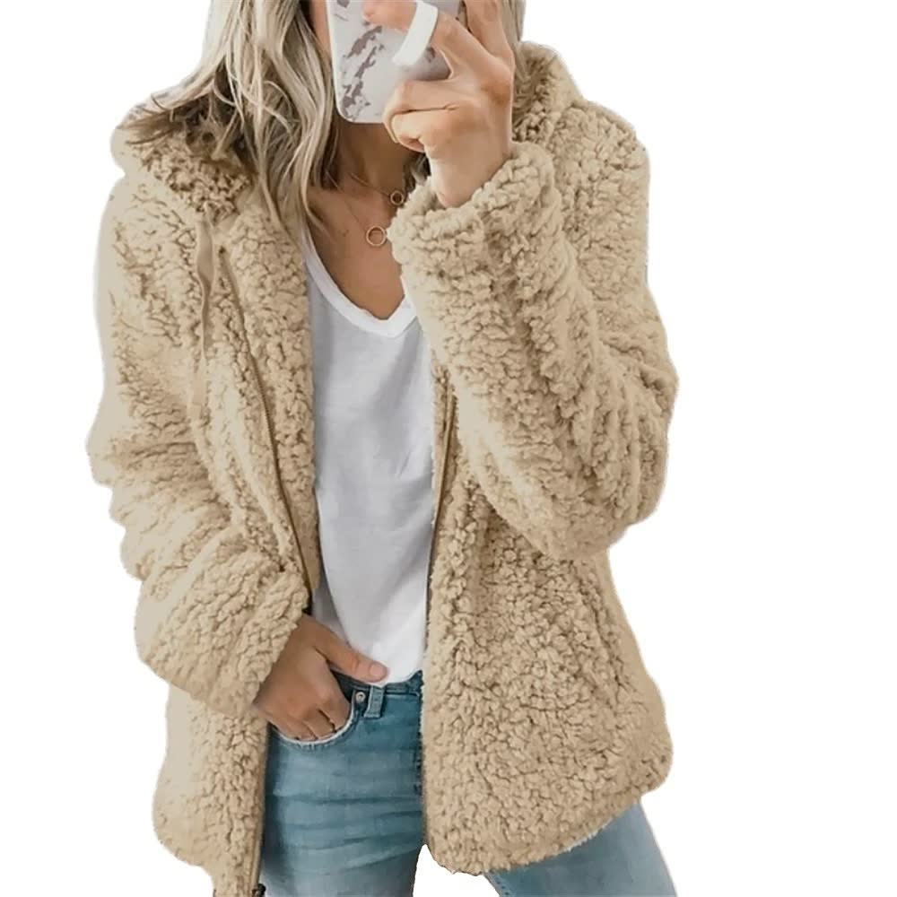 Modieuze FluffyCoat™ damesjas met capuchon, verkrijgbaar in grote maten voor een perfecte pasvorm.