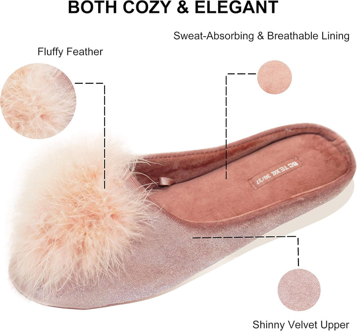 Zachte dames pantoffels van fluweel met ondersteunend memory foam voetbed, ideaal voor herfst en winter thuis.