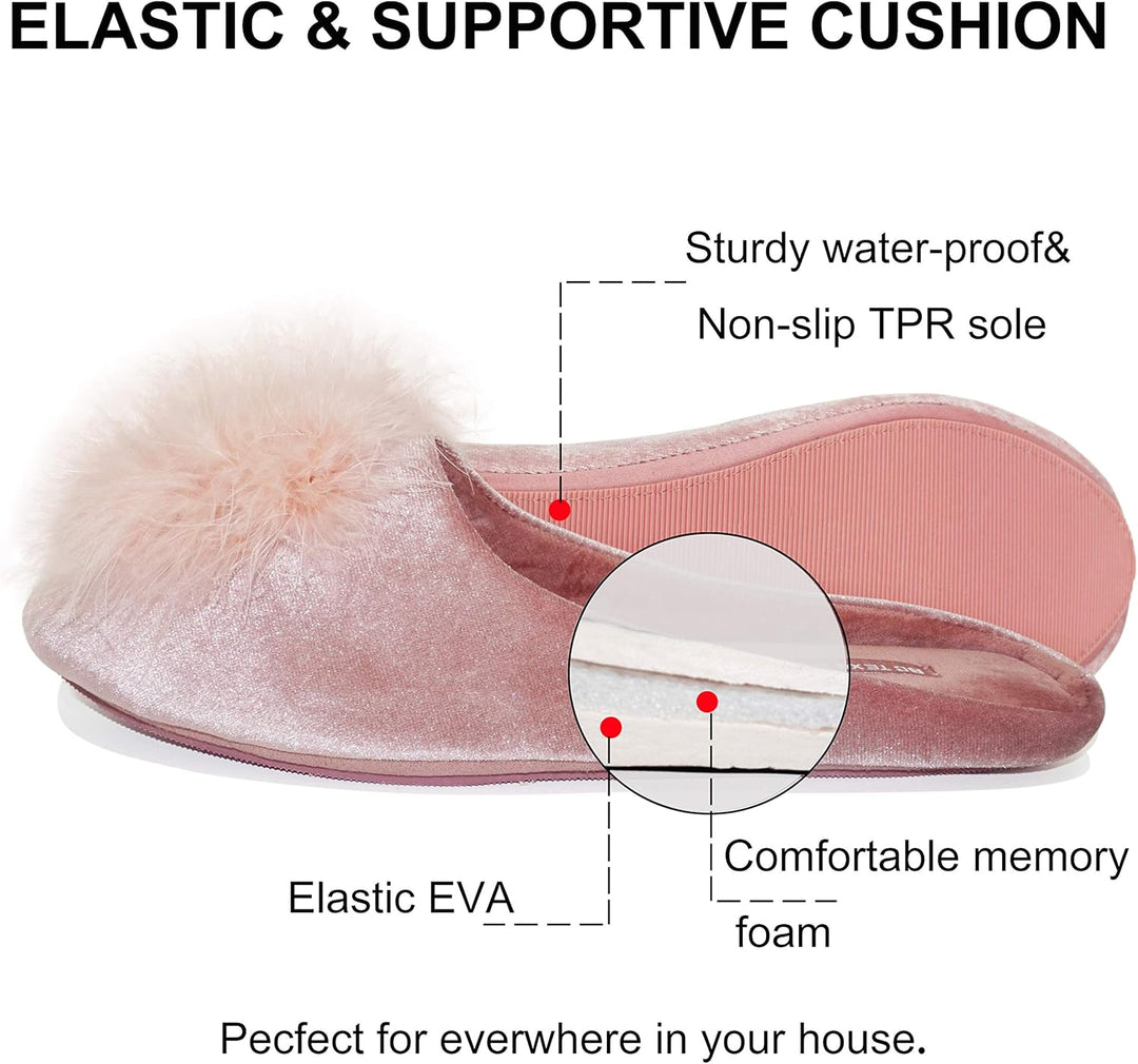 VelvetEase damespantoffels: pluche fluwelen slip-ons met comfortabel voetbed voor dagelijkse ontspanning.