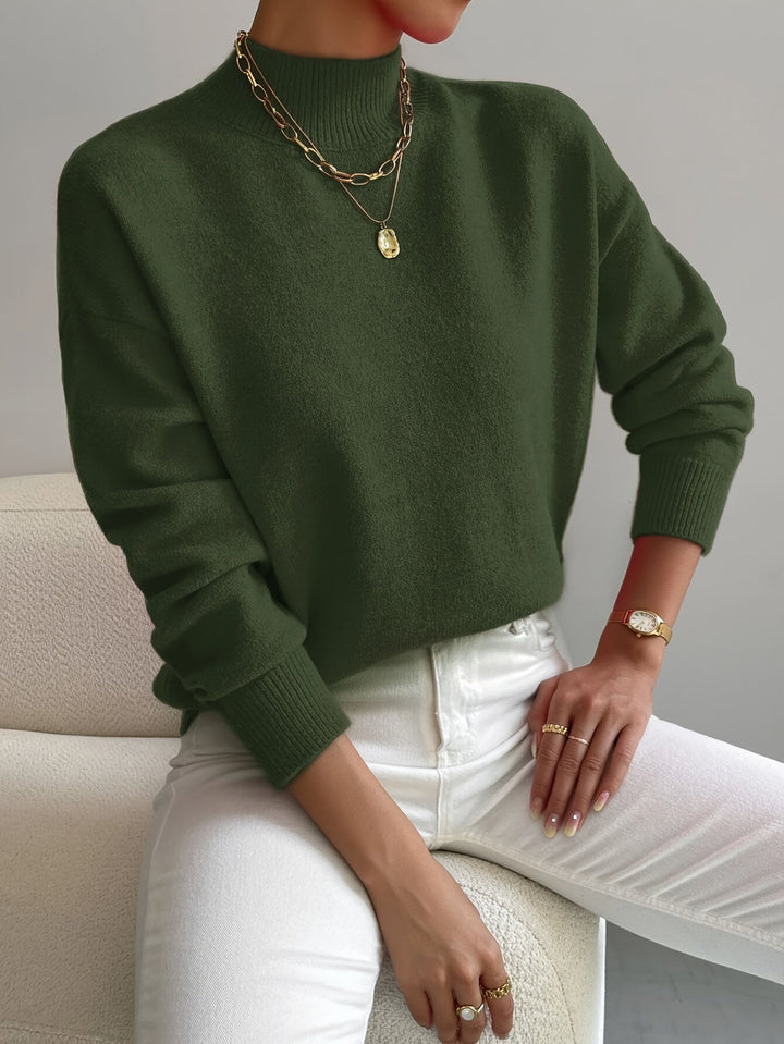 Dames gebreide trui: hoge kraag, comfortabel en modieus voor herfst/winter.